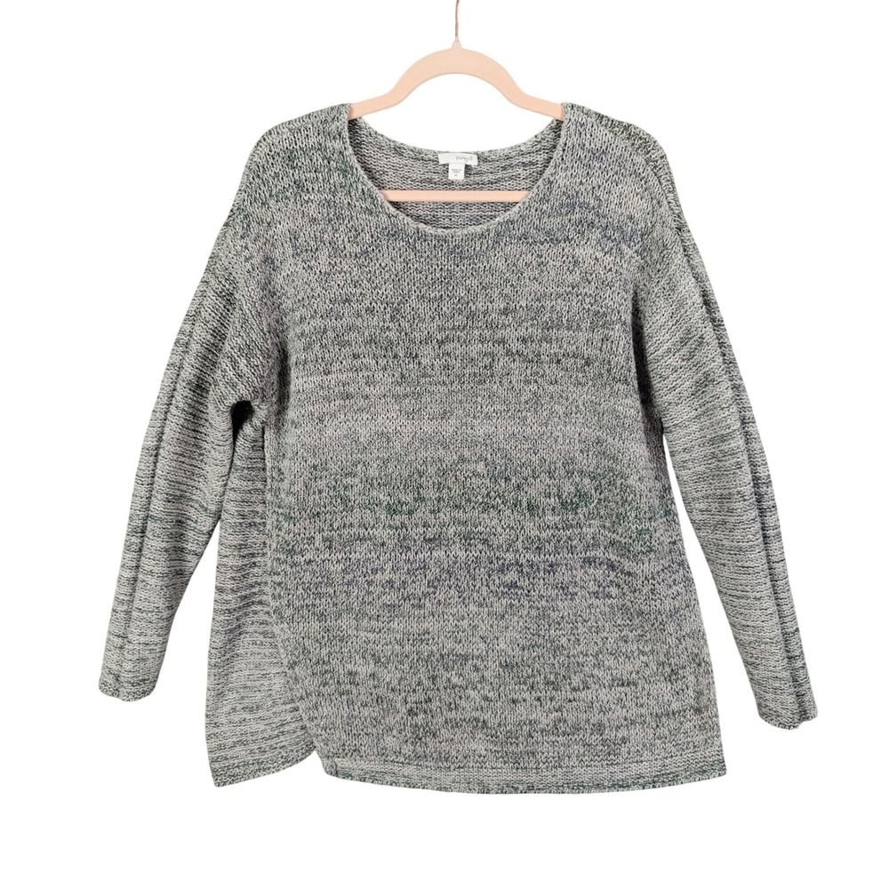Pure J Jill Ombre Knit Modest Sweater XL Gray Green Long Sleeve Cotton Blend